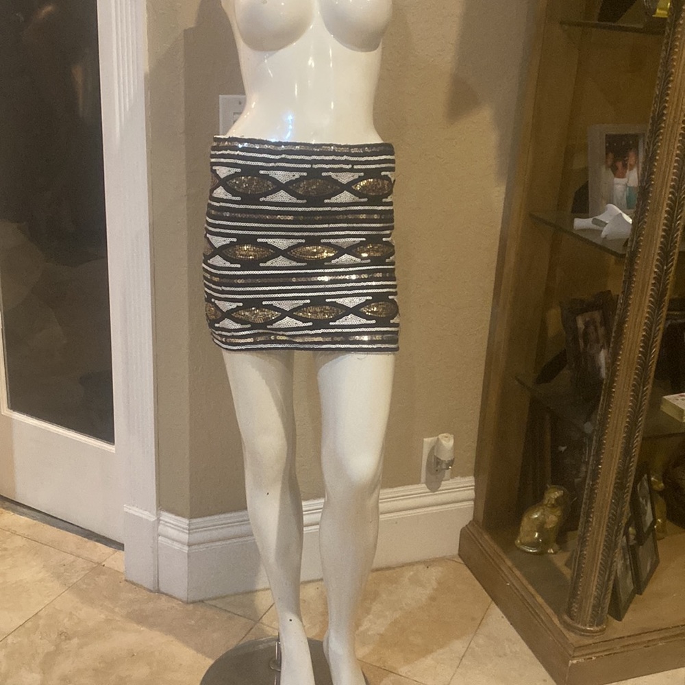 BLUSH Black/Gold/White/Silver Sequins Beaded Skirt